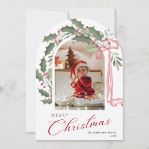 Elegante Beeren-Bogen-Foto-Weihnachtskarte Einladung