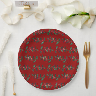 Elegante Beeren Weihnachtsbotanik Stechpalme Rot Pappteller