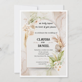 Elegante Beige-Aquarell-Blumen-Hochzeitseinladung Einladung