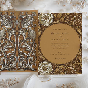 Elegante Beige Art Nouveau Floral Wedding Einladung