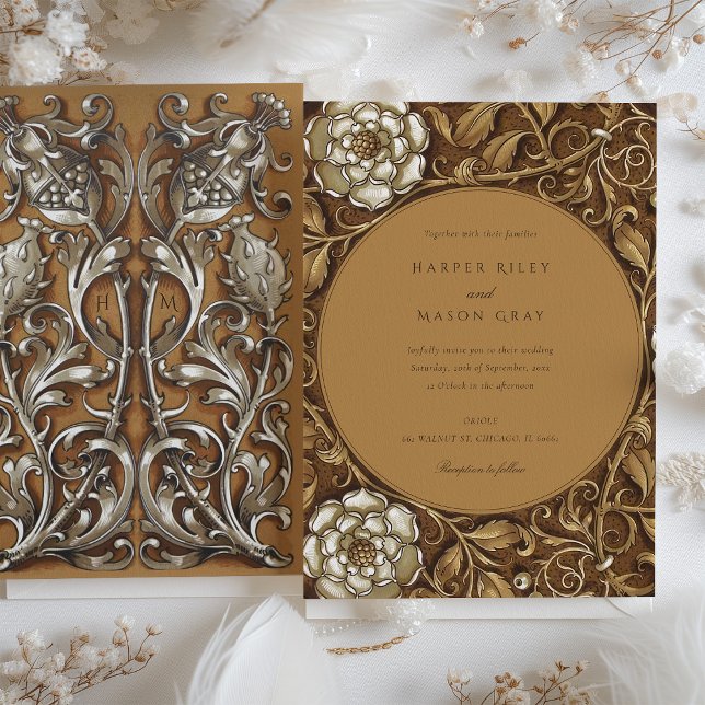 Elegante Beige Art Nouveau Floral Wedding Einladung (Von Creator hochgeladen)