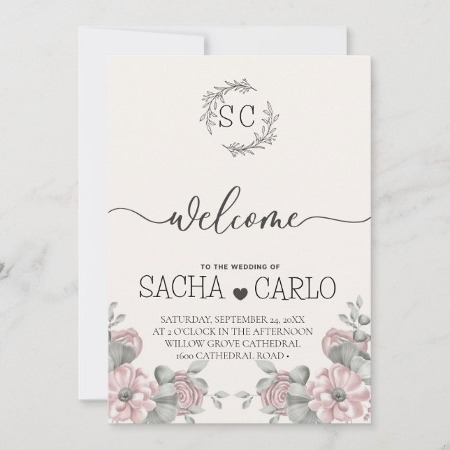 Elegante Beige Blume Hochzeitskarte Einladung (Vorderseite)