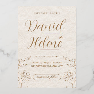 Elegante beige Blumen-Hochzeitseinladung Folieneinladung