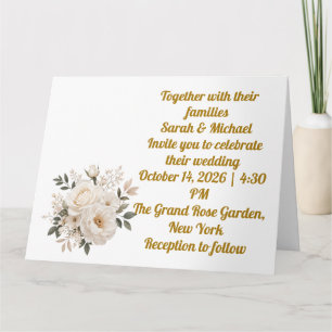 Elegante Beige Blumen Hochzeitseinladungsvorlage Karte