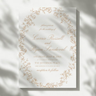 Elegante beige Blumen Rosen Fine Line Art Hochzeit Einladung