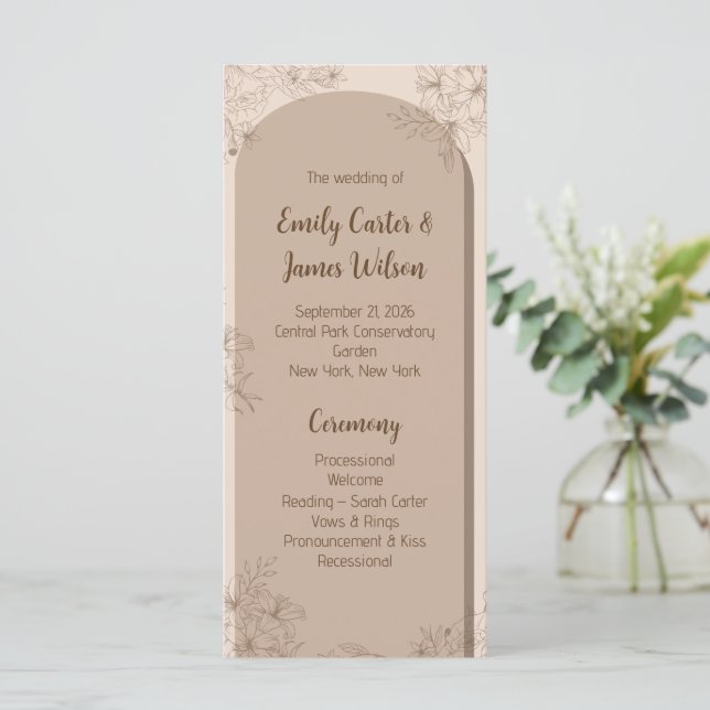 Elegante Beige Blumenhochzeit Programm (Stehend Vorderseite)