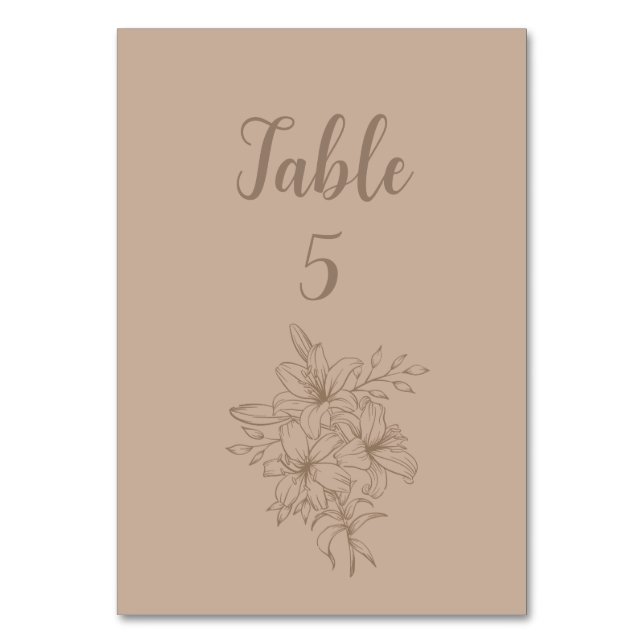 Elegante Beige Blumenhochzeit Tischnummer (Vorderseite)