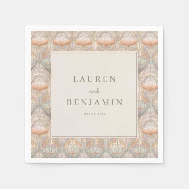 Elegante Beige Blumenmotive Serviette (Vorderseite)