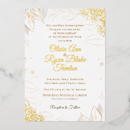 Elegante Beige Blütenfolie Einladung zur Hochzeit