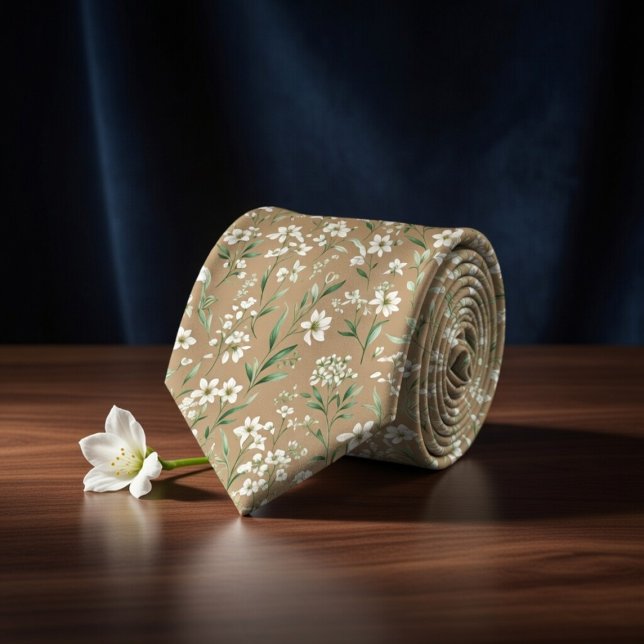 Elegante Beige Botanik Krawatte (Von Creator hochgeladen)