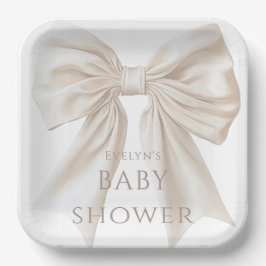 Elegante Beige Bow Gender Neutral Baby Dusche Pappteller
