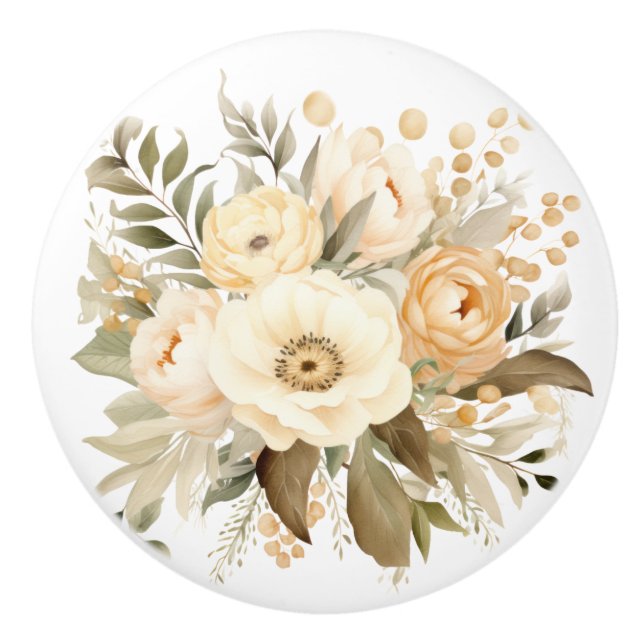 Elegante Beige Braun Blume Blumenknob Keramikknauf (Vorderseite)