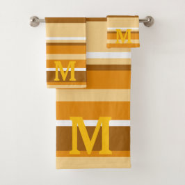 Elegante beige braun-weiße Streifen Monogramm Badhandtuch Set