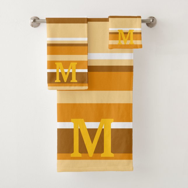 Elegante beige braun-weiße Streifen Monogramm Badhandtuch Set (Insitu)