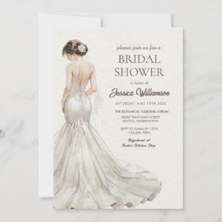 Elegante beige-braune Braut-Hochzeits-Brautparty Einladung
