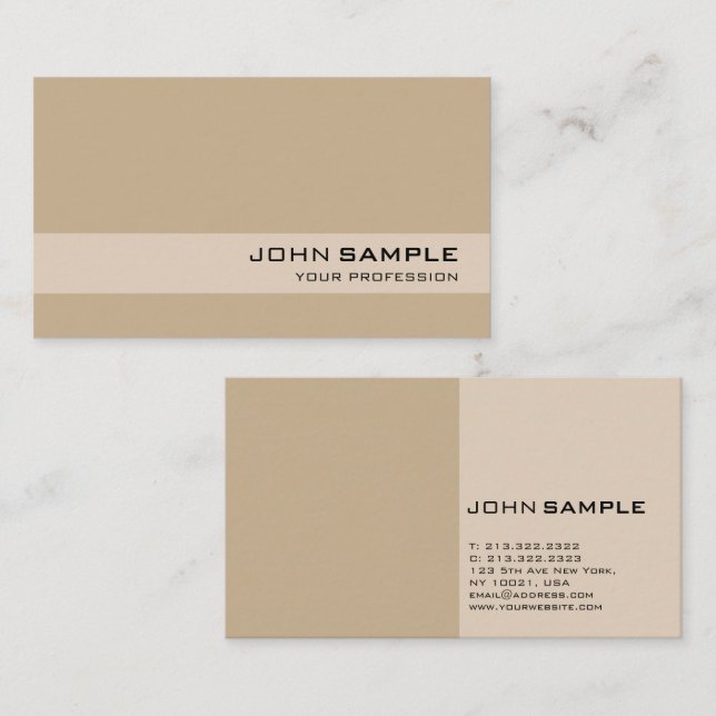 Elegante Beige Brown Moderne Berufliche Visitenkarte (Vorne/Hinten)