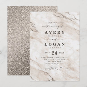 Elegante Beige Champagne Marble & Glitzer Wedding Einladung