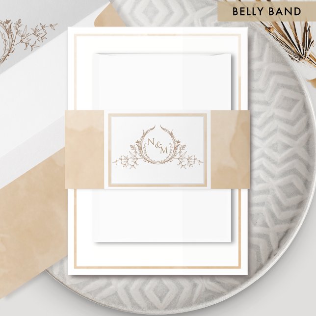 Elegante Beige Cream Watercolor, Monogram Wedding Einladungsbanderole (Von Creator hochgeladen)