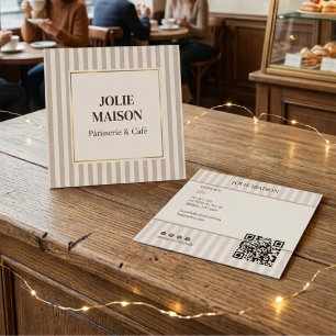 Elegante beige-creme gestreifte französische QR-Bä Quadratische Visitenkarte