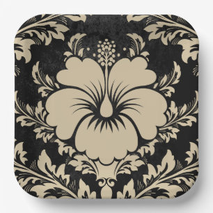 Elegante beige Damast Weihnachtscreme Teller