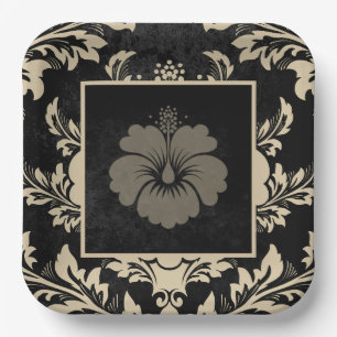 Elegante beige Damast Weihnachtscreme Teller
