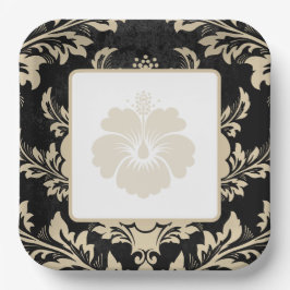 Elegante beige Damast Weihnachtscreme Teller