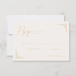 Elegante beige geometrische Kalligrafie RSVP Karte