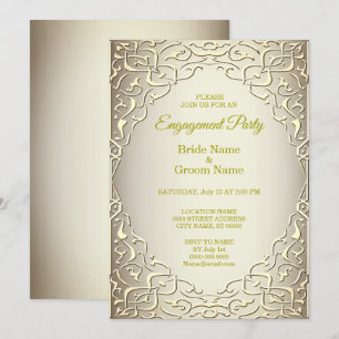 Elegante Beige Gold Dekorative Verlobung Einladung