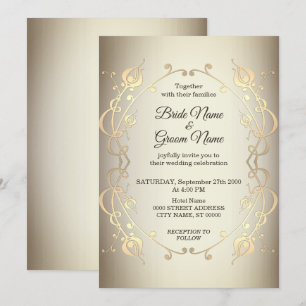 Elegante Beige Gold Floral Wedding Einladung
