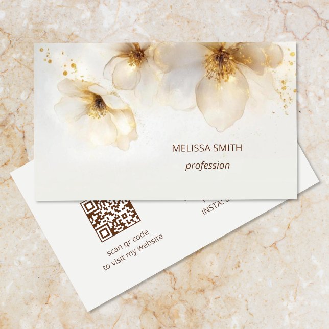 Elegante Beige Gold Watercolor Blume Visitenkarte (Von Creator hochgeladen)