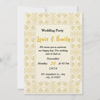 Elegante beige Hochzeit dekoriert, goldblühende Gr Einladung