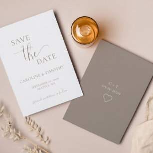 Elegante Beige Hochzeit speichert die Datumskarte Einladung