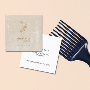 Elegante Beige Imitate Gold Scheren Comb Fairstyli Quadratische Visitenkarte