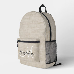 Elegante beige Leinenstruktur Bedruckter Rucksack