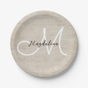 Elegante beige Leinenstruktur Pappteller
