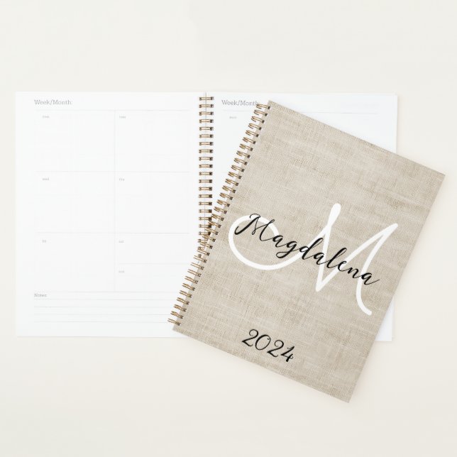 Elegante beige Leinenstruktur Planer (Anzeige)