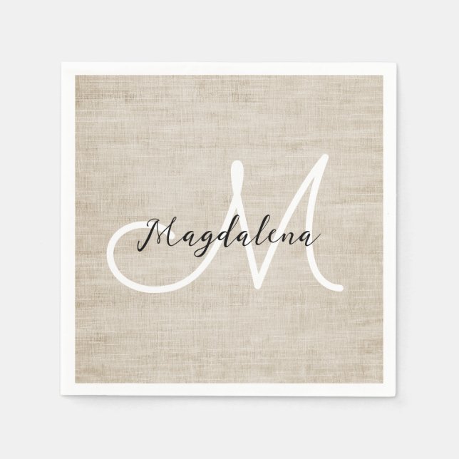 Elegante beige Leinenstruktur Serviette (Vorderseite)