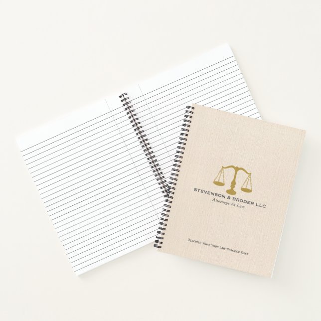 Elegante Beige Linen & Gold Justice Scale Notizbuch (Innenseite)