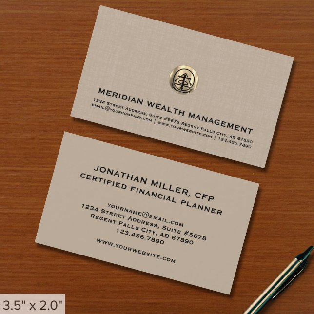 Elegante Beige Linen Print Business Cards Visitenkarte (Von Creator hochgeladen)