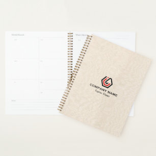 Elegante Beige Linen & Standin Logo-Notebook Planer