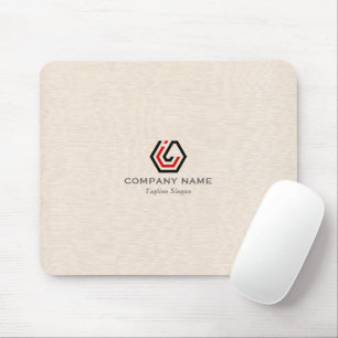 Elegante Beige Linen & Stehlogo Mousepad