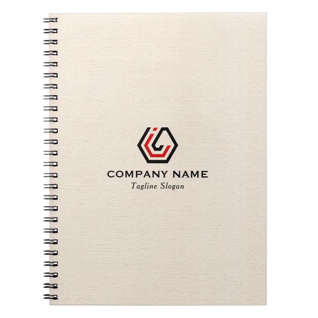 Elegante Beige Linen & Stehlogo Notizblock (Vorderseite)