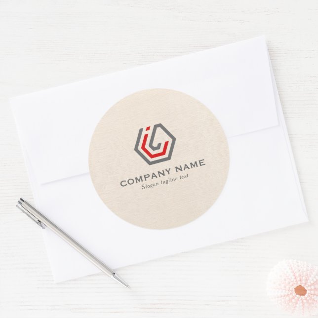Elegante Beige Linen & Stehlogo Runder Aufkleber (Umschlag)
