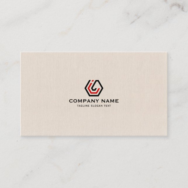 Elegante Beige Linen & Stehlogo Visitenkarte (Vorderseite)