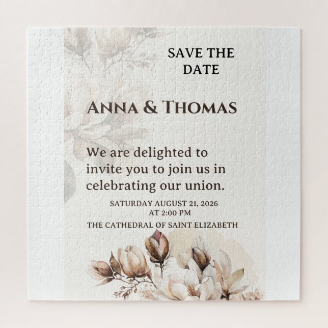 Elegante Beige Magnolia Save the Date Karte (Vertikal)