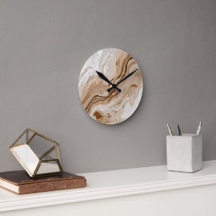 Elegante beige Marmor-Abstraktkunst Runde Wanduhr