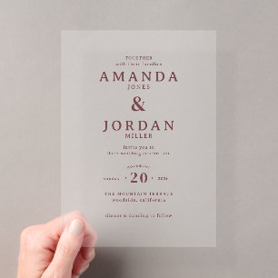 Elegante Beige-Minimalismus-Hochzeits-Einladung Acryleinladungen