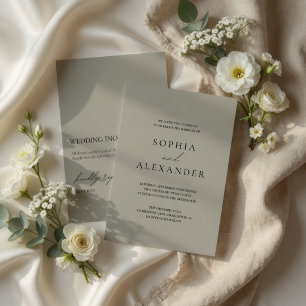 Elegante Beige-Minimalismus-Hochzeitseinladung mit Einladung