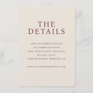 Elegante Beige Minimalistische Hochzeitsdetails Begleitkarte