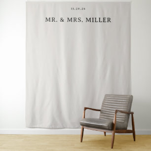 Elegante Beige Minimalistische Namen Datum Wandteppich